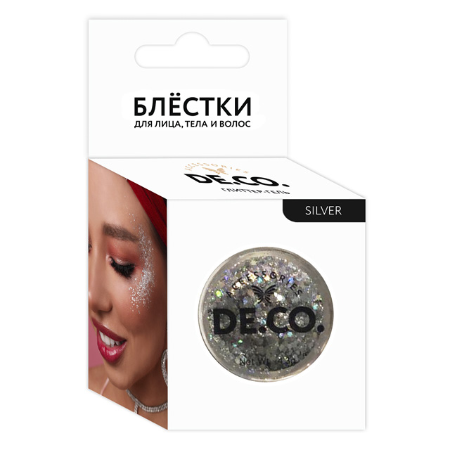 Блестки для лица, тела и волос DECO. by Miami tattoos (Silver)