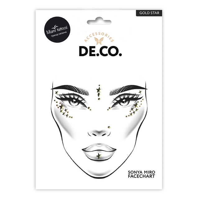 Кристаллы для лица и тела DECO. Face Crystals by Miami tattoos (Gold star)