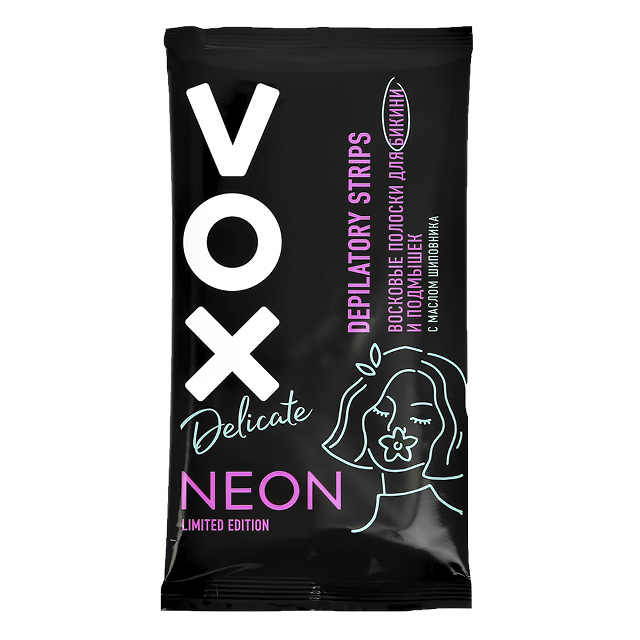 Полоски восковые для тела VOX Neon Collection для деликатных зон 12 шт+ 2 салфетки