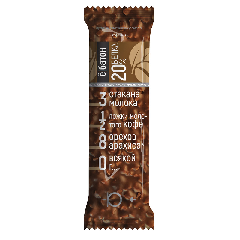 Батончик глазированный со вкусом кофе, с арахисом в шоколаде, «Ё-батон», 40 г
