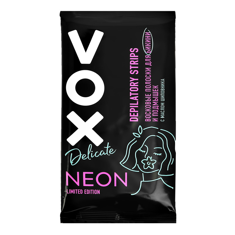 Полоски восковые для тела для деликатных зон (12 шт + 2 салфетки) Neon Collection, Vox