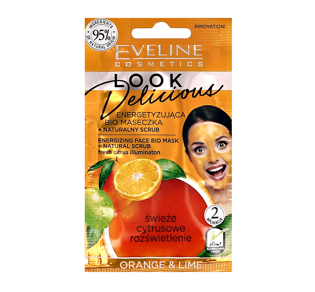 Маска для лица Eveline Look Delicious с натуральным пилингом апельсин и лайм (энергизирующая)