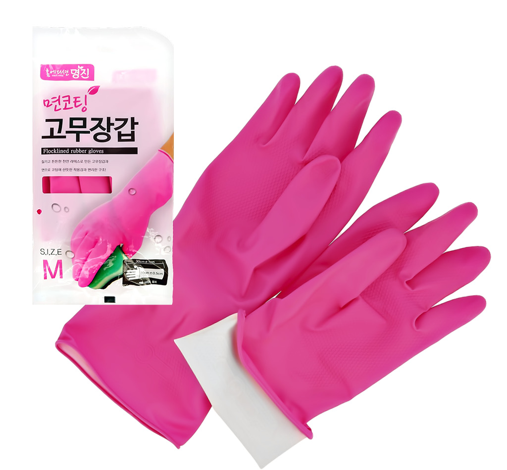 Перчатки хозяйственные Myungjin с хлопковым напылением розовые (р-р М)