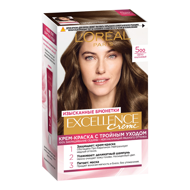 Крем-краска для волос L’Oreal Excellence тон 5.00 (Светло-каштановый)
