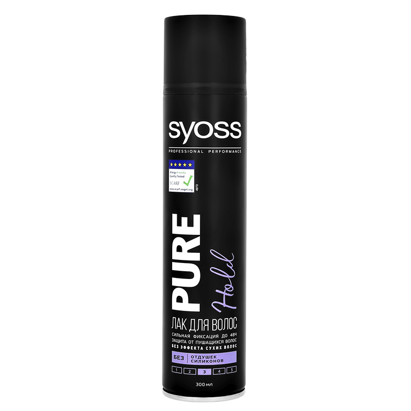 Лак для волос без отдушек и силиконов сильной фиксации Pure, Syoss