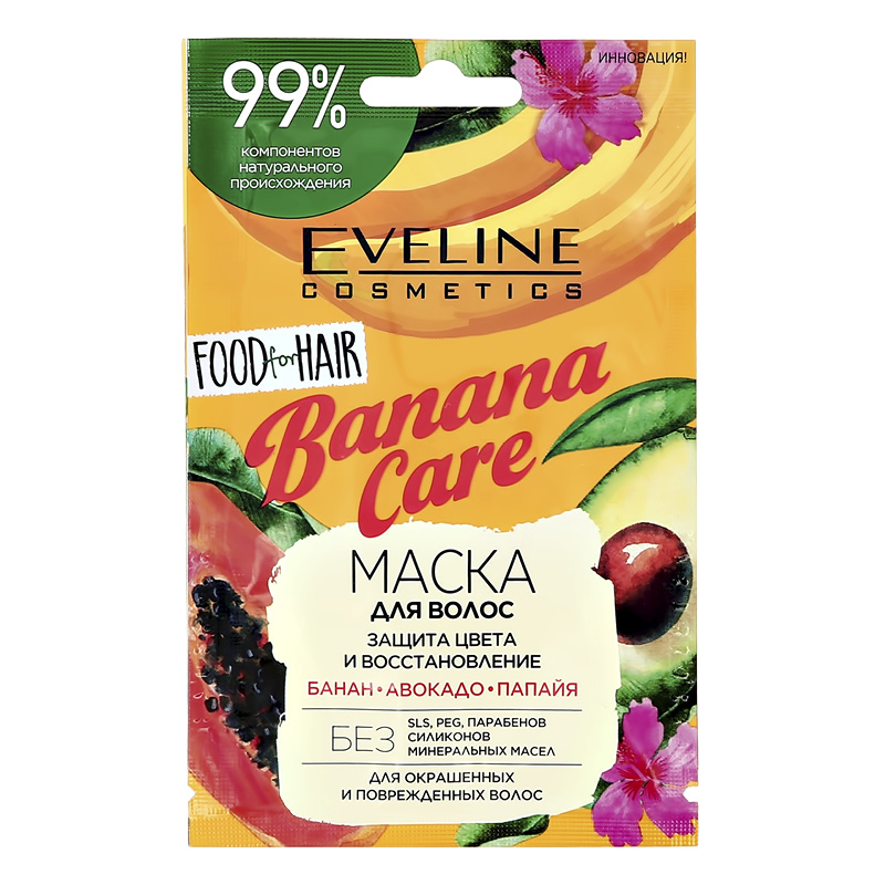 Маска для волос Eveline Food For Hair Banana Care Защита цвета и восстановление