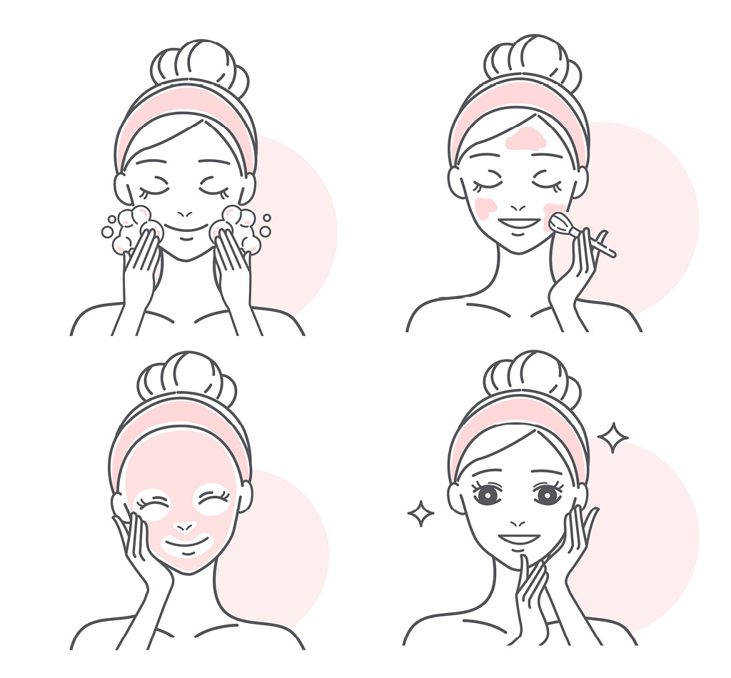 Этапы нанесения альгинатной маски на лицо и шею