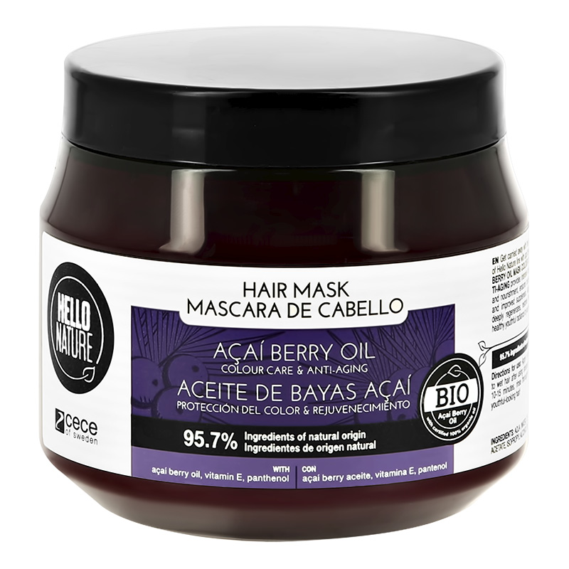 Маска для волос Hello Nature Acai Berry Oil с маслом ягод асаи (для окрашенных волос)