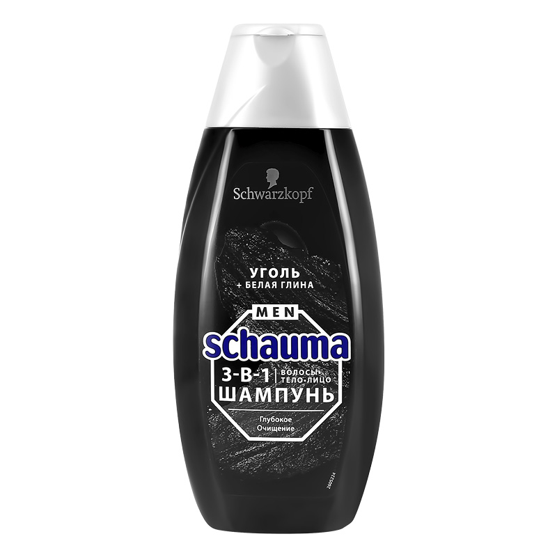 Шампунь для волос Schauma Men 3 в 1 уголь + белая глина (глубокое очищение)