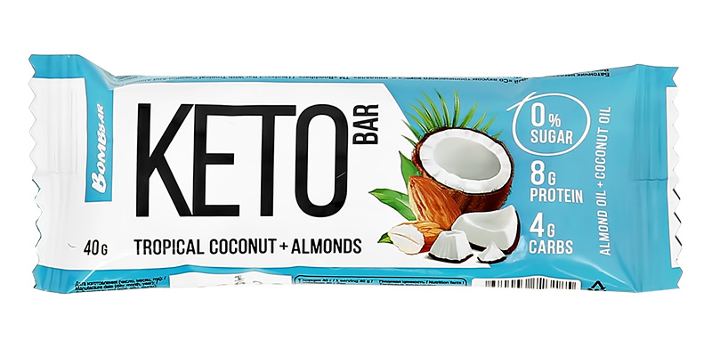 Батончик неглазированный Bombbar Keto со вкусом тропического кокоса и миндаля