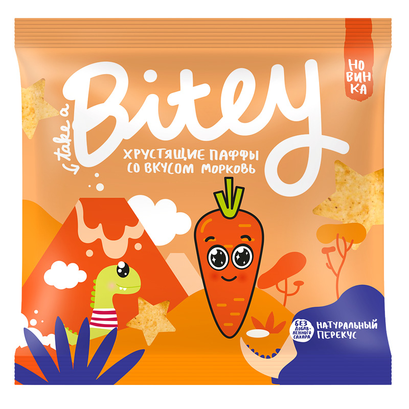 Экструдированные мультизлаковые фигурки паффы Take A Bitey со вкусом морковь